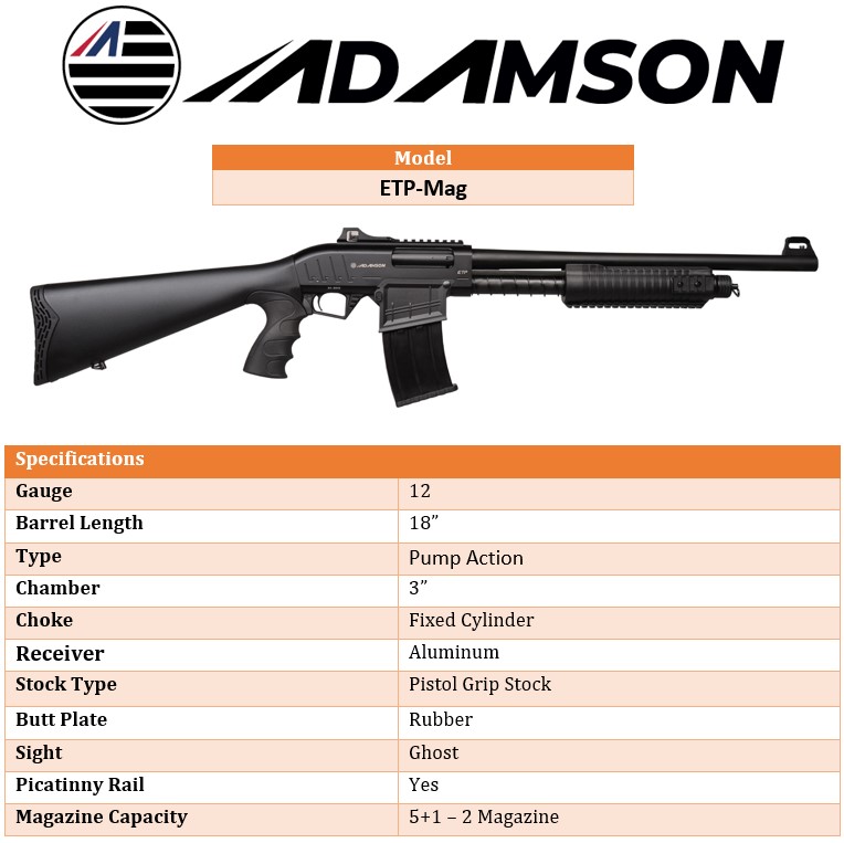 Adamson ETP Mag Fed Shotgun Specs