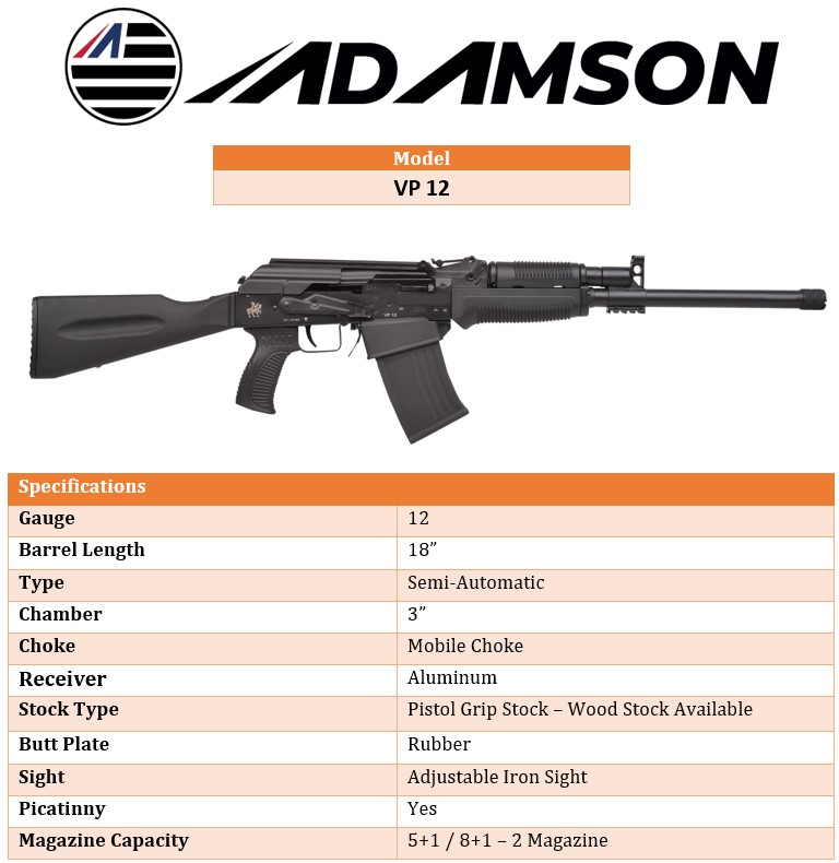 Adamson VP 12 Mag Fed Shotgun Specs